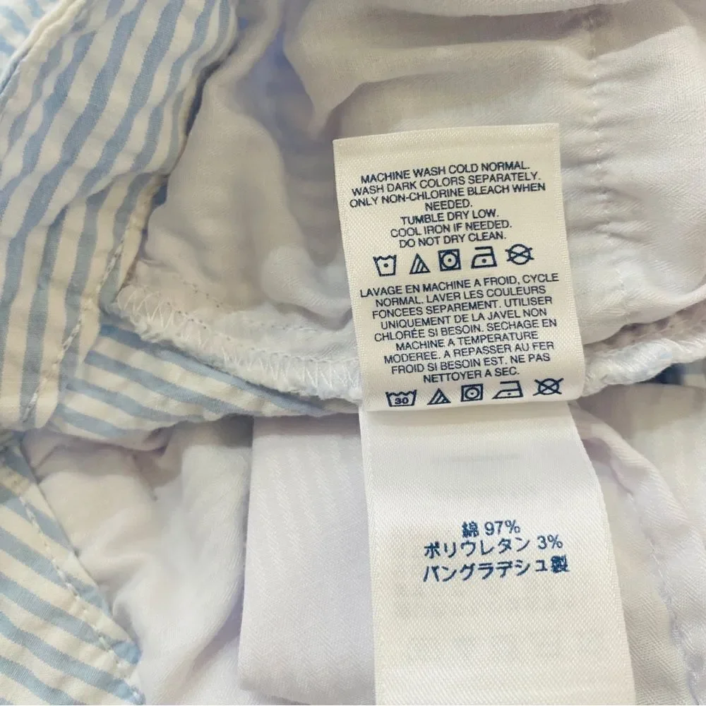 Land’s End Light Blue White Stripe Seersucker Mid Rise Bermuda Shorts Sz 10